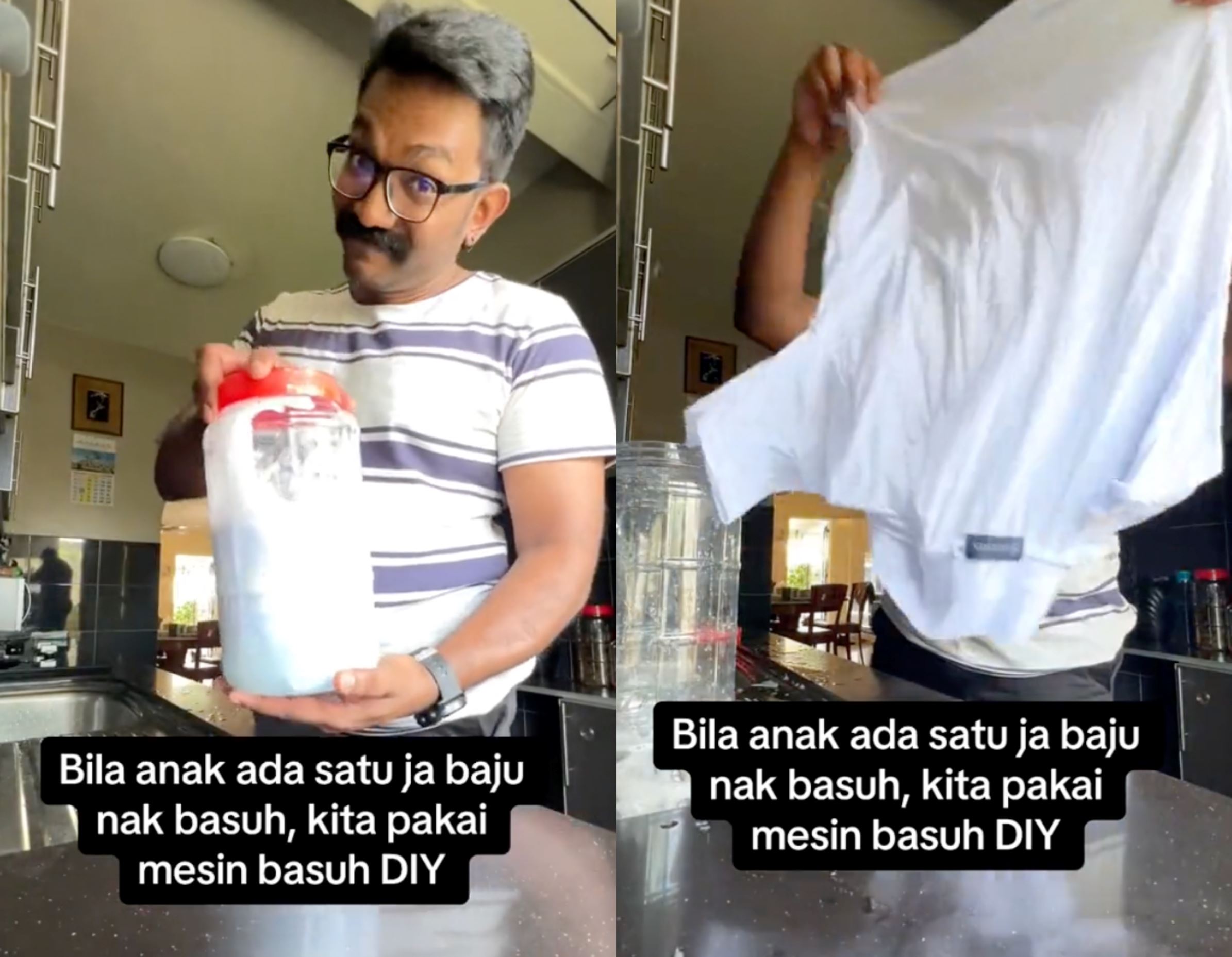 netizens impressed by malaysian father's clever use of plastic container and soap for school uniform