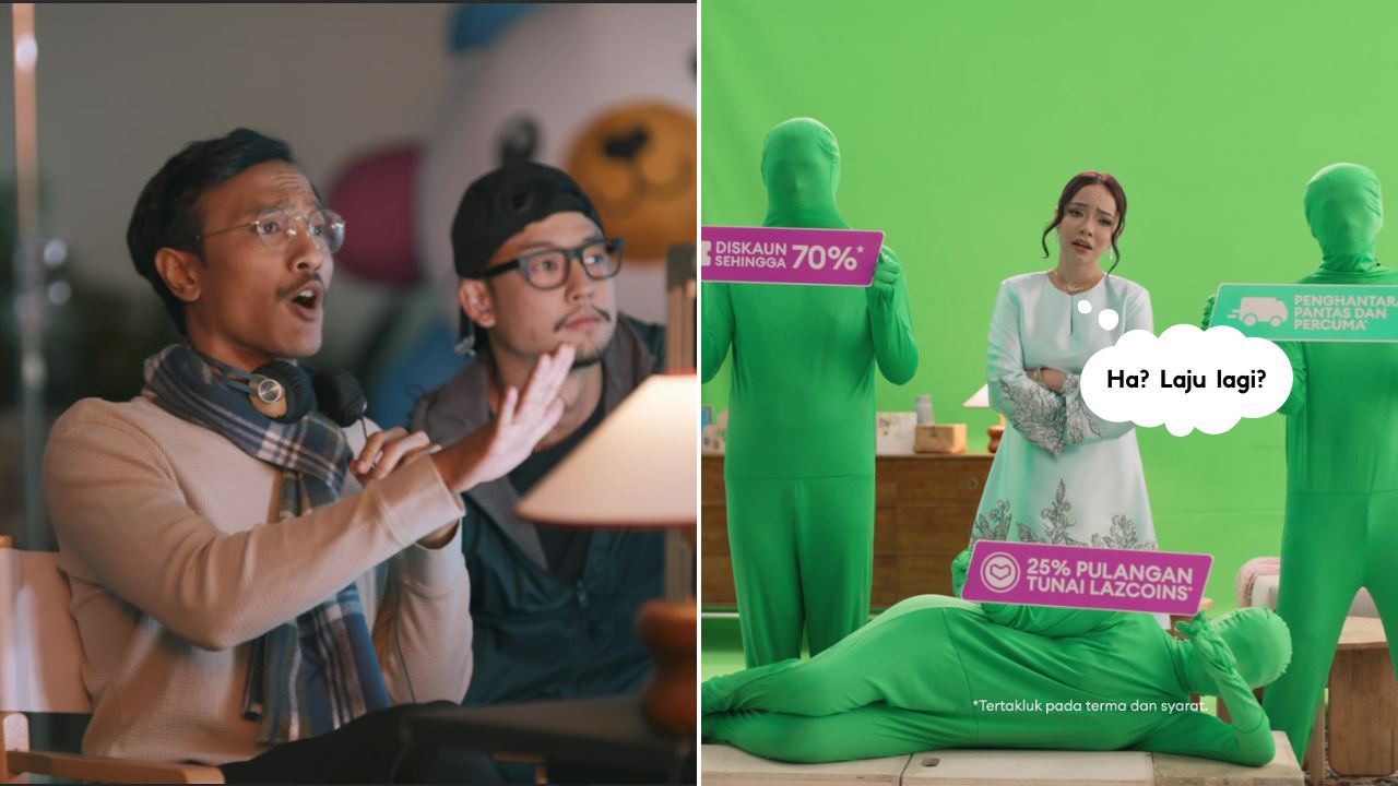 Nora Danish dan pengarah di set iklan Ramadan Raya Lazada