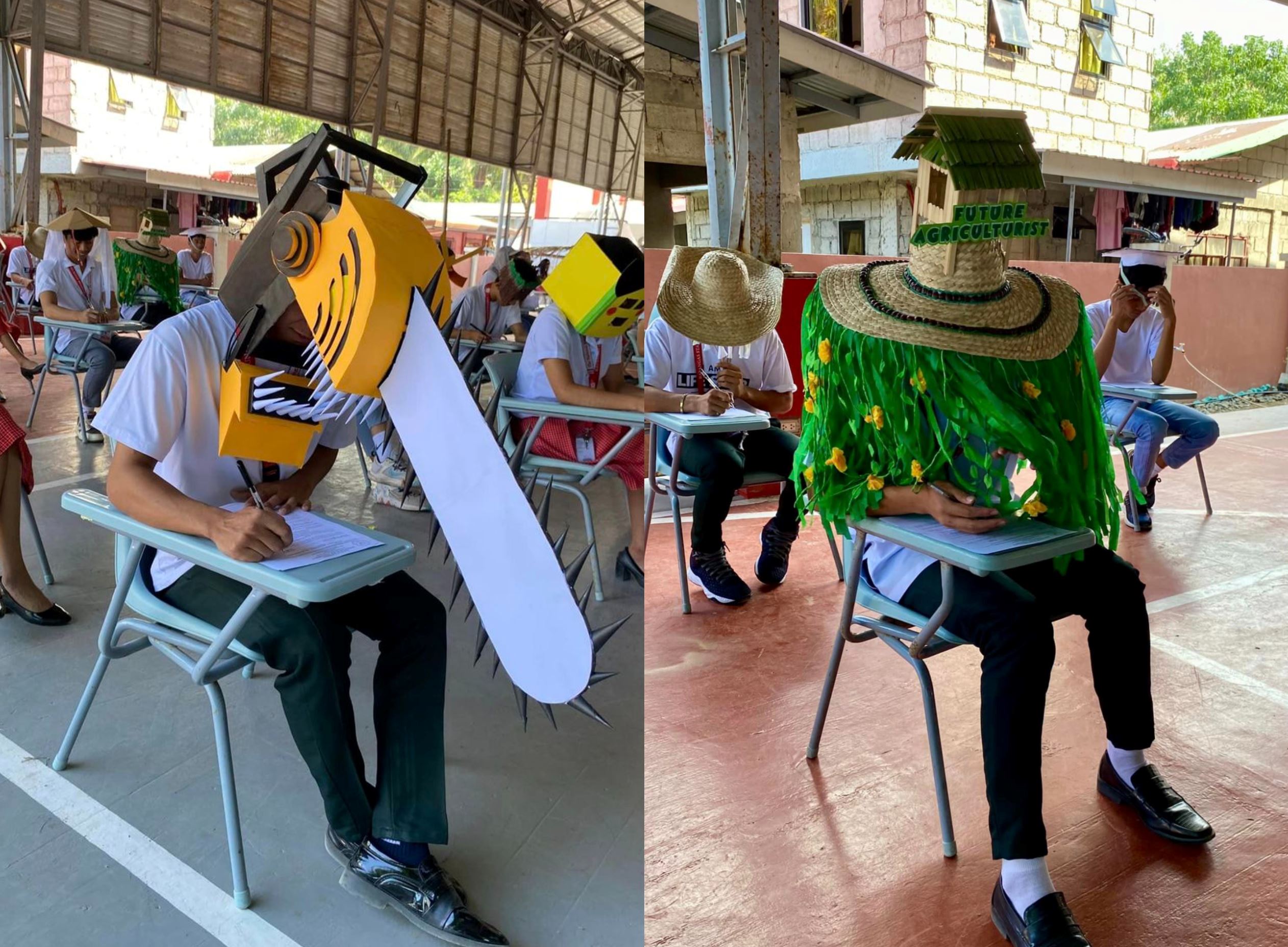 this filipino lecturer asks his students to wear anti-cheating hats for exam, and they didn't disappoint!