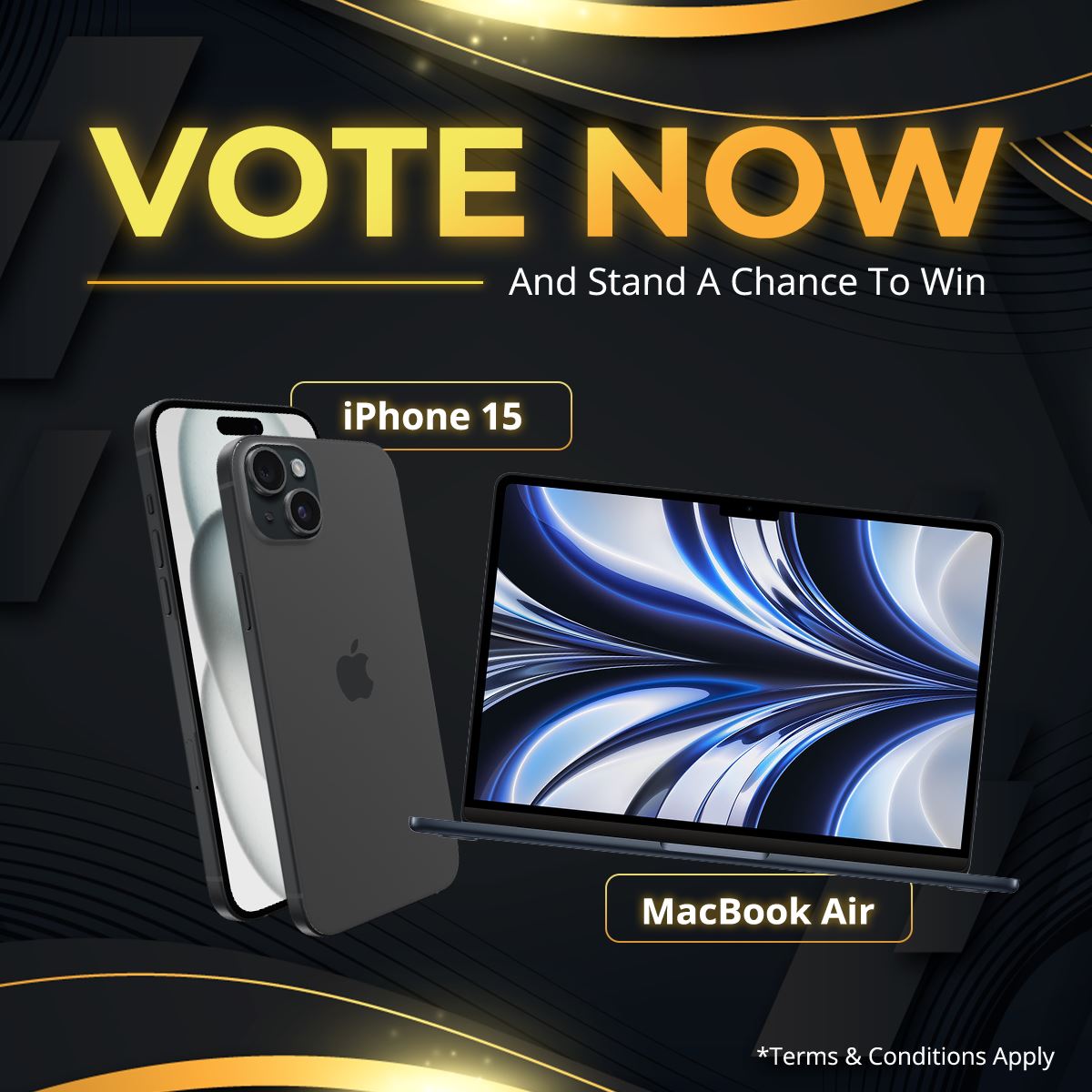 Poster calling for GCA 2025 votes and opportunity to win iPhone and MacBook