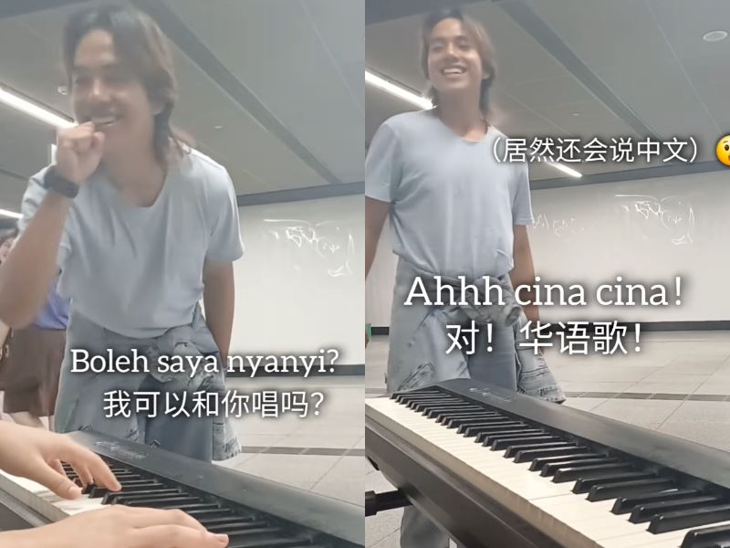 heartwarming moment! malay singer sings chinese song with piano busker at mrt station goes viral