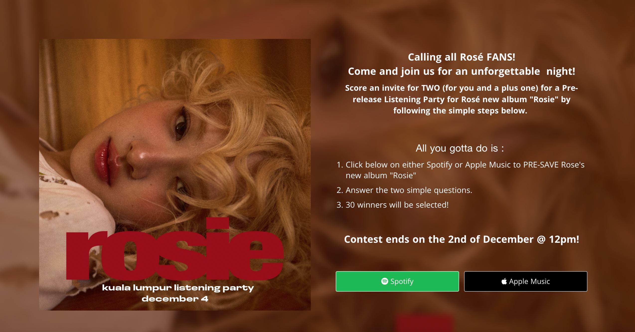 rosé试听会吉隆坡站就在12月4日❗这样做就能参与啦🔥