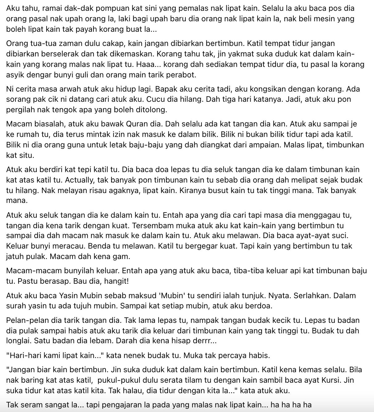 seram, cucu hilang tiga hari rupanya bawah timbunan kain tidak berlipat