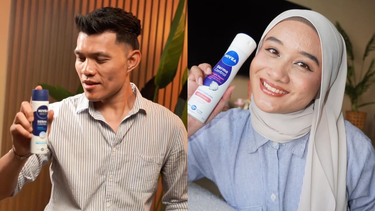 lelaki dan wanita memegang deodoran nivea