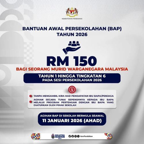 bantuan awal persekolahan (bap) 2026 diteruskan, rm150 one-off untuk semua murid!