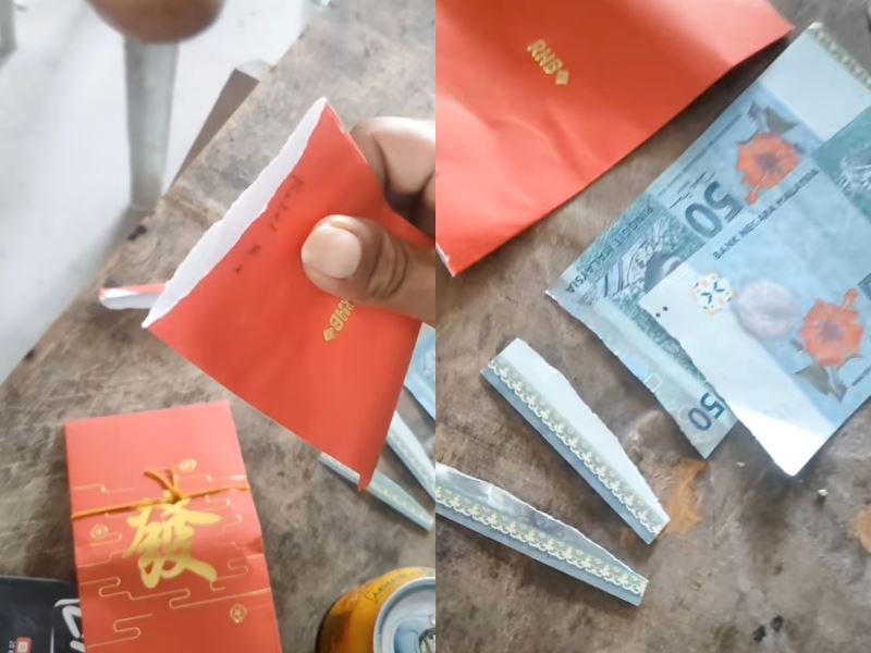 too much excitement? man rips open angpow and damages rm50 notes inside