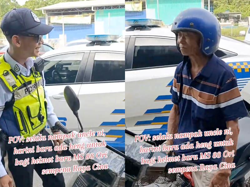 “so kind!” police gift new helmet to elderly man instead of issuing fine
