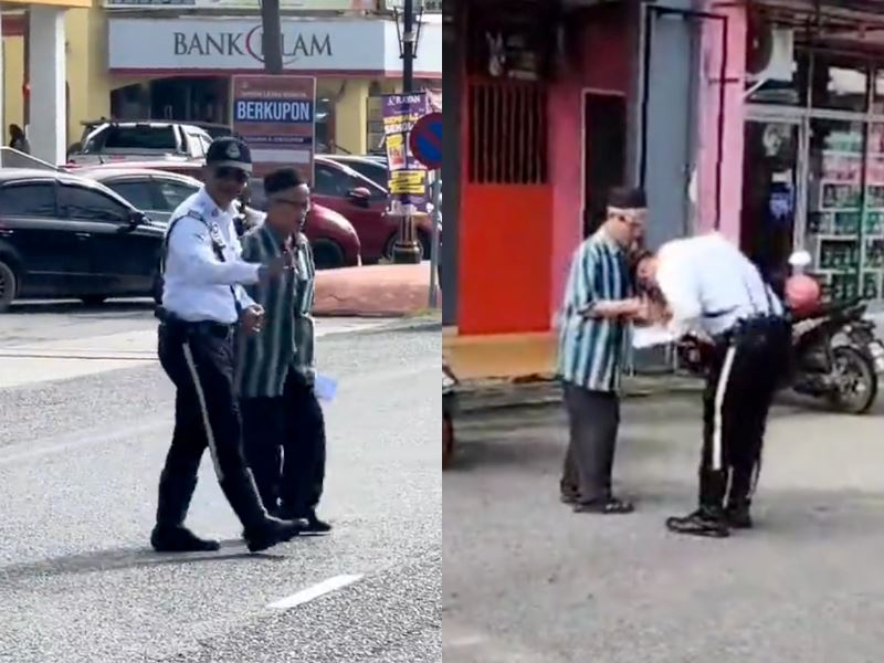 traffic police assists elderly man, removes cap & kisses his hand, such politeness!