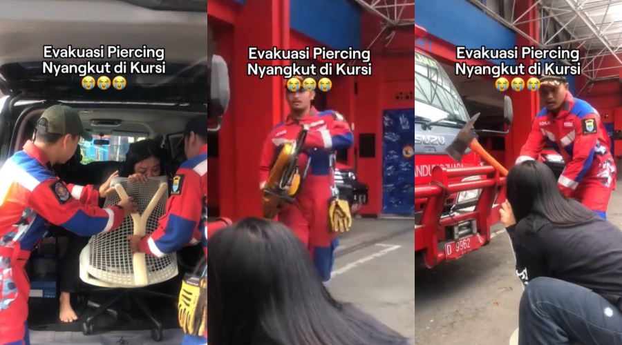 firefighters save the day (and a nose piercing) in unusual rescue mission