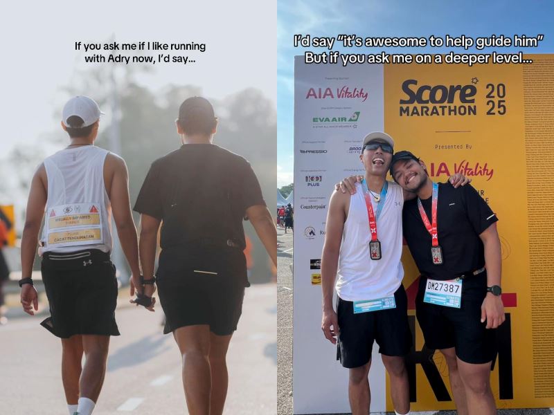 malaysian duo melt hearts after completing half marathon together, guiding blind friend throughout
